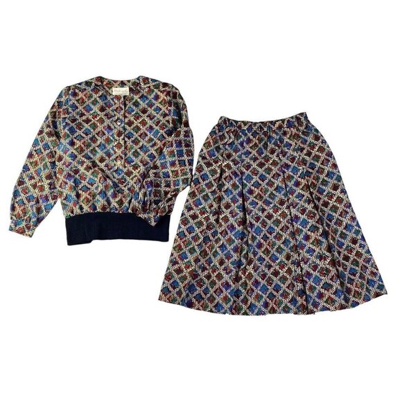 Vintage 80s 90s Schrader Sport Abstract Leopard Print 2 Piece Matching Skirt Set - Picture 1 of 5